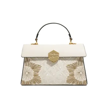 Forever Lucky Cow Leather Handbags Crossbody Bags Regular Women's Poinsettia Basket/Moon White