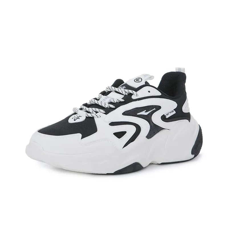 Erke Cushioning Wear Resistant Low Top Running Shoes Men's Jet Black Microcrystal White-2