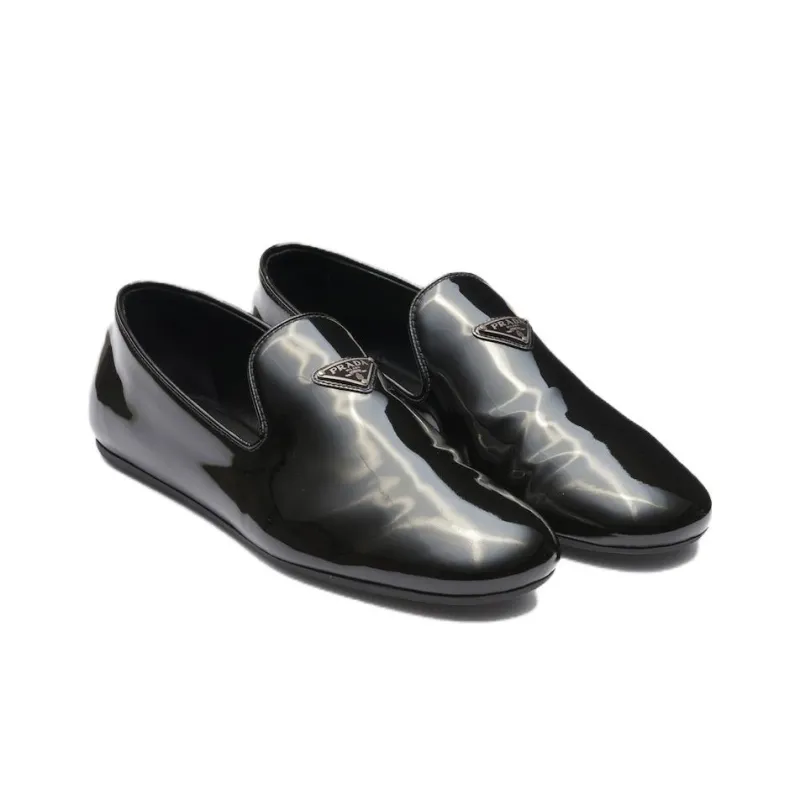 PRADA Triangle-logo Patent-finish Loafers-2