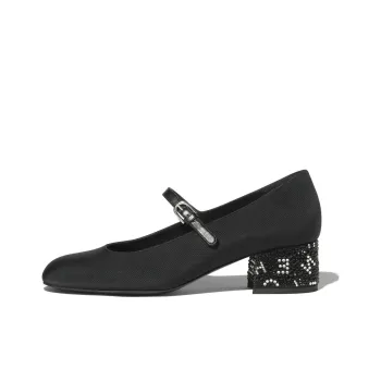 CHANEL Chunky Heel Mary Jane Shoes 4.5cm Women's Black