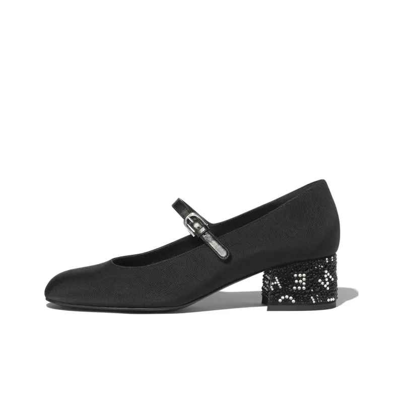 CHANEL Chunky Heel Mary Jane Shoes 4.5cm Women's Black-0
