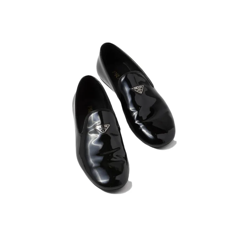 PRADA Triangle-logo Patent-finish Loafers-3