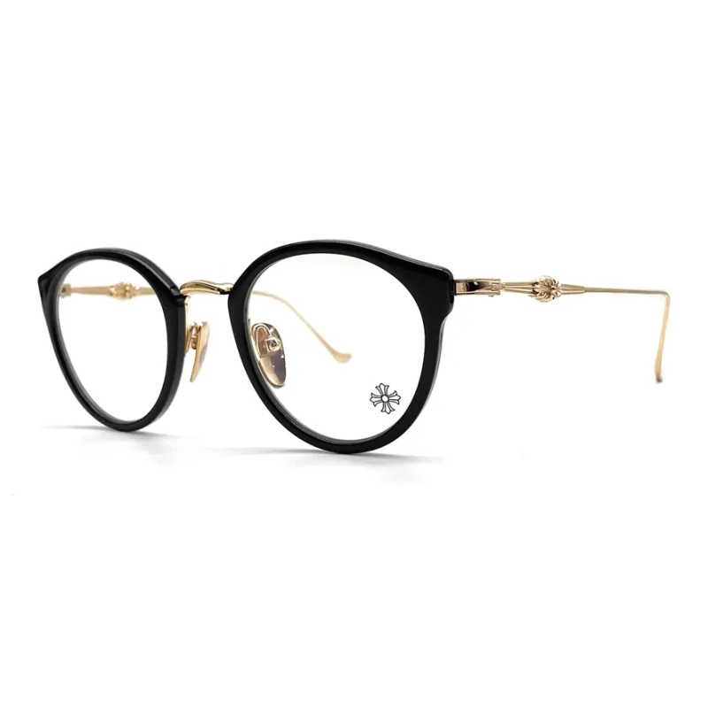 Chrome Hearts Plastic Silver Irregular Shape Eyeglass Frames Unisex Black Gold-0