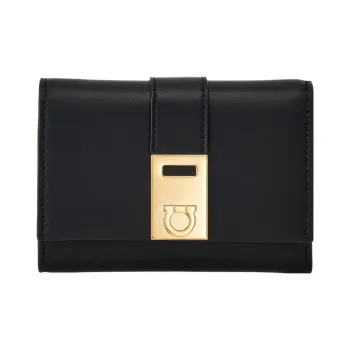 FERRAGAMO Palm Calfskin Wallet Regular Women's Black & Pink