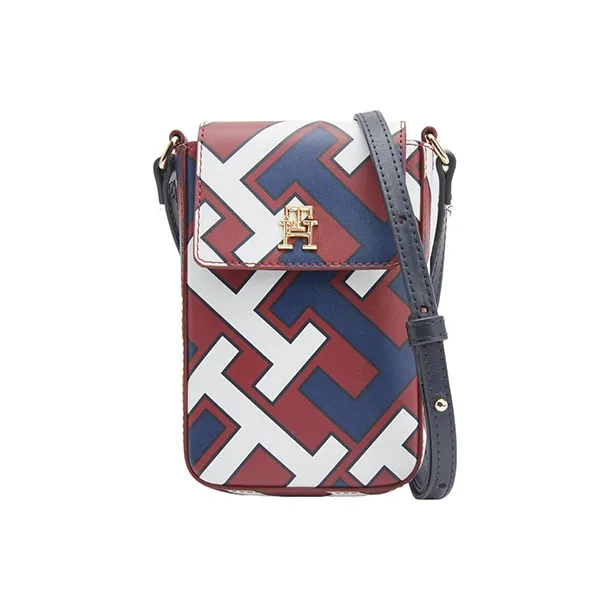 Tommy Hilfiger Polyurethane Shoulder Bag Crossbody Bag Cell Phone Pouch Unisex Red & Blue & White-0