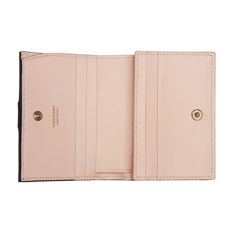 FERRAGAMO GANCINI Smooth Calf Leather Wallet Regular Women's Black & Pink-3