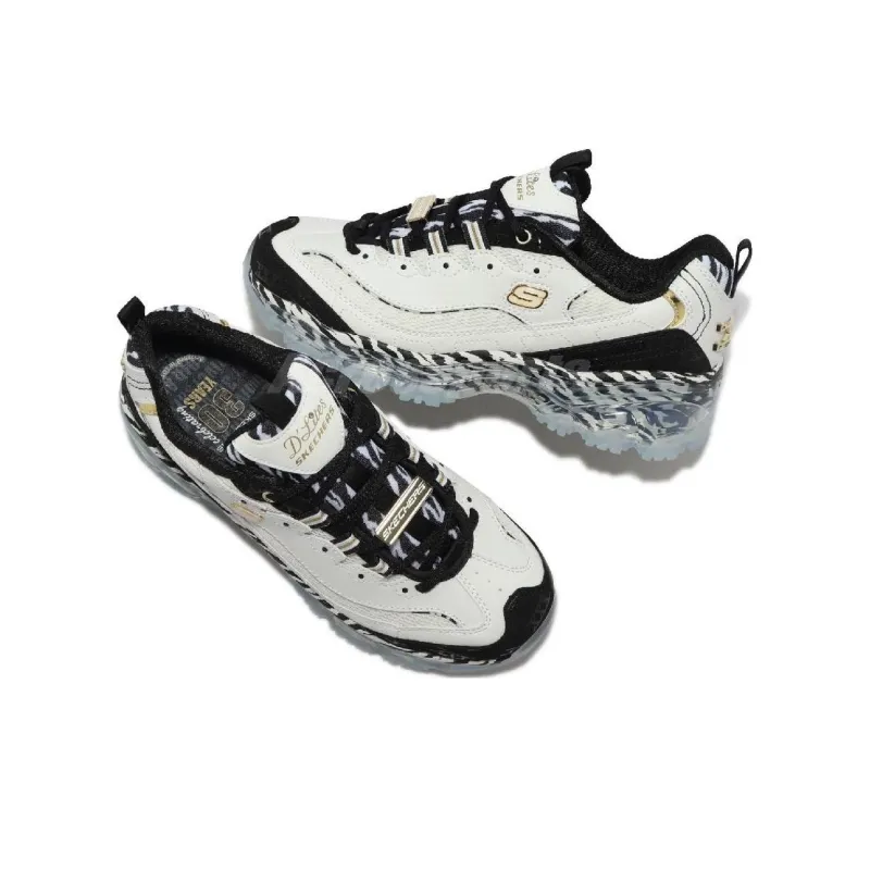 Skechers D'LITES CRYSTAL Chunky Sneakers Women's Low Top White/Black/Gold/Blue/Gray-2