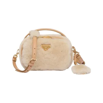 PRADA Shearling Shoulder Bag Crossbody Bag Handbag Mini Women's Natural Color Multicolor Umber