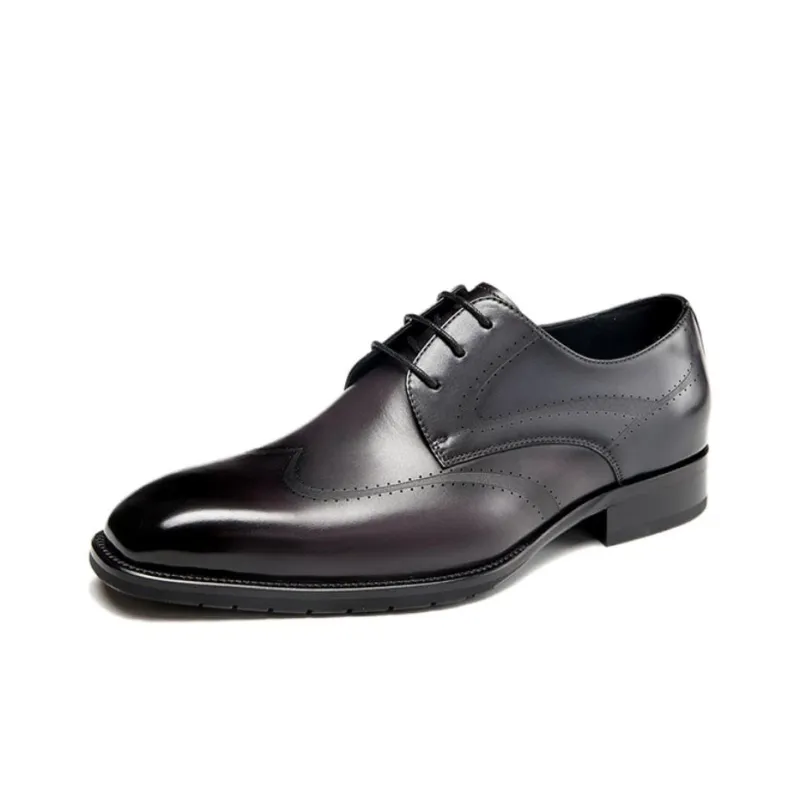 AOKANG Dress Shoes Men Low Top Black/Black Blue-3