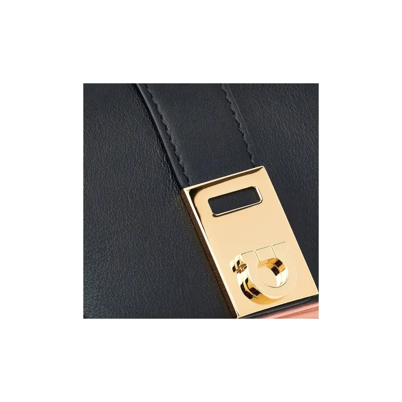 FERRAGAMO GANCINI Smooth Calf Leather Wallet Regular Women's Black & Pink-4