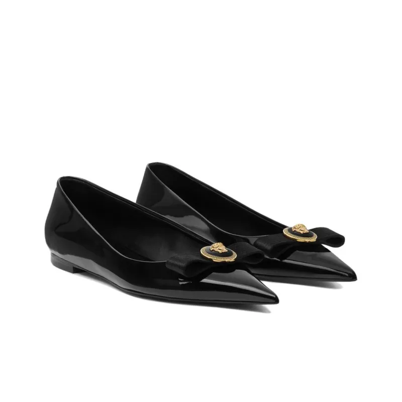 VERSACE Nastro Gianni Patent-leather Ballerina Shoes-2