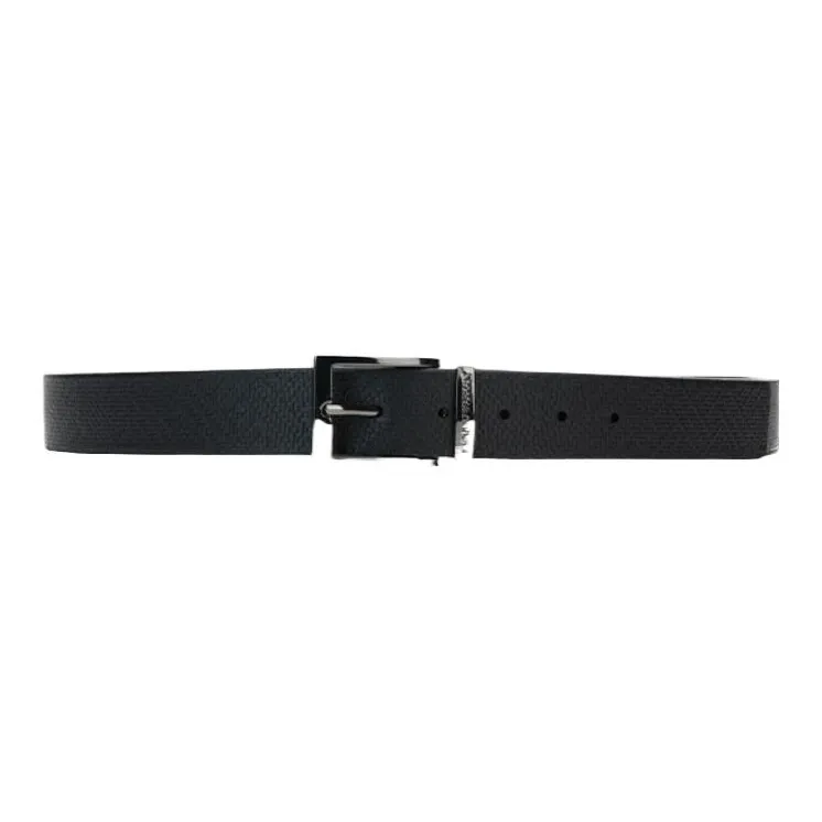 EMPORIO ARMANI Logo Letter Stamped Decoration Pin Buckle Cow Leather Split Cow Leather Belts Men's Black Width 3.5CM-2