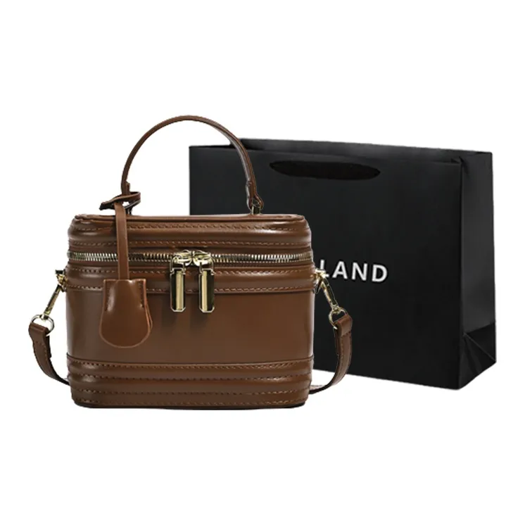 PINK·LAND PU Portable Bucket Bag Crossbody Bag Regular Women's Black Ecru/Coffee/Apricot-0