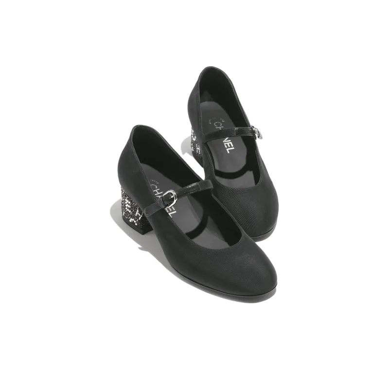 CHANEL Chunky Heel Mary Jane Shoes 4.5cm Women's Black-1