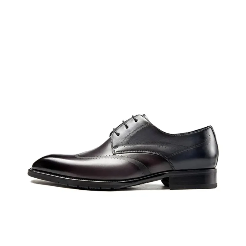 AOKANG Dress Shoes Men Low Top Black/Black Blue-2