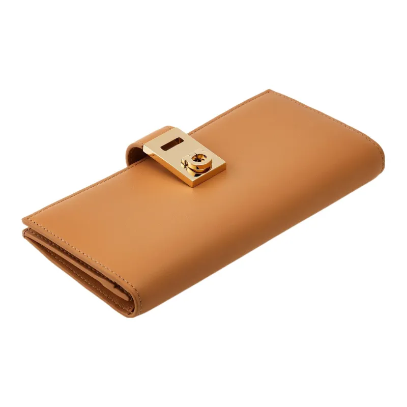 FERRAGAMO GANCINI Smooth Calf Leather Wallet Regular Women's Light Camel-2