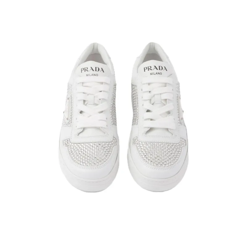 PRADA Crystal-embellished Leather Sneakers-3