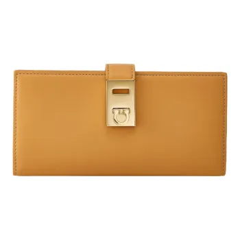 FERRAGAMO GANCINI Smooth Calf Leather Wallet Regular Women's Light Camel
