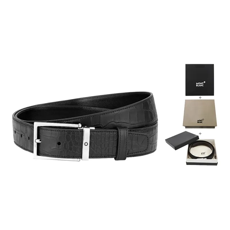 MONTBLANC Leather Belts Men's Black 3.5cm-0