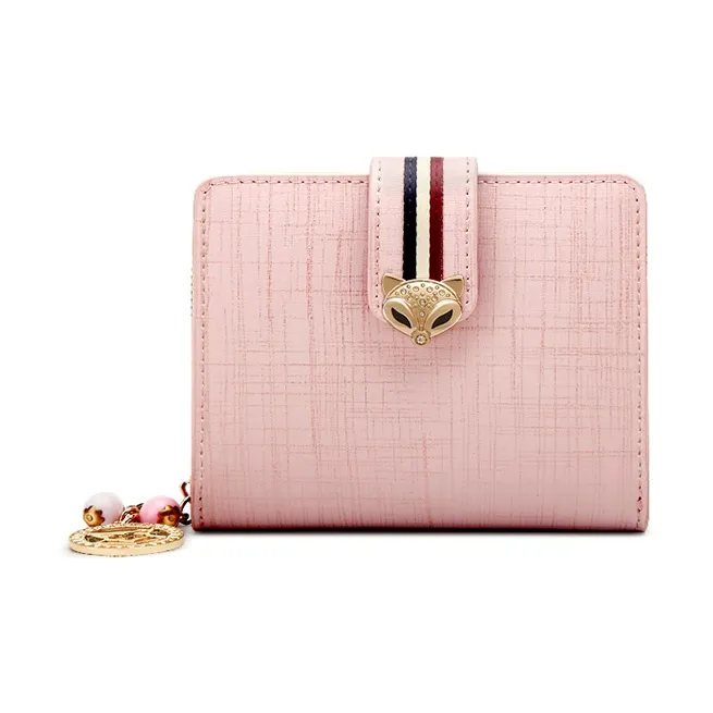 FOXER Cow Leather Clutch Card Holder Clutch Wallet Trumpets Women's Pink/Gold/Black-1