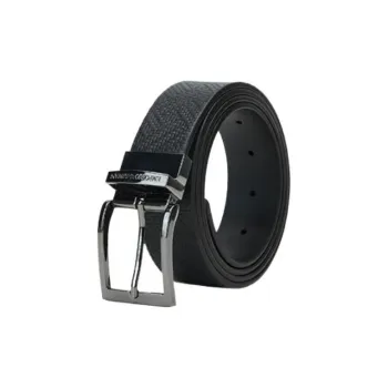 EMPORIO ARMANI Logo Letter Stamped Decoration Pin Buckle Cow Leather Split Cow Leather Belts Men's Black Width 3.5CM