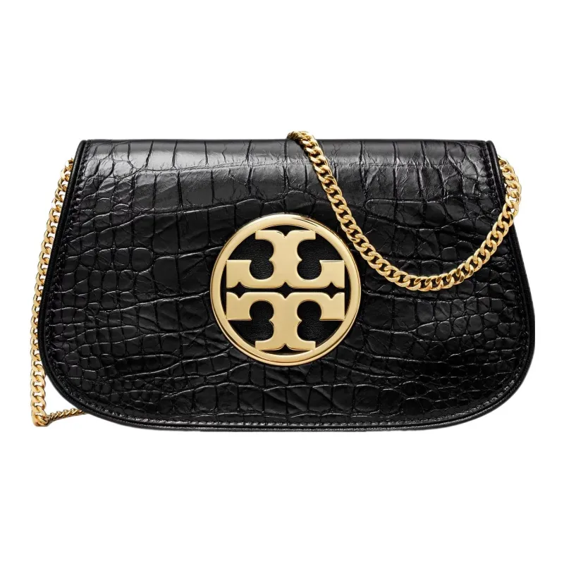 TORY BURCH Crocodile Embossed Leather One Shoulder Clutch Regular Women's Black-1