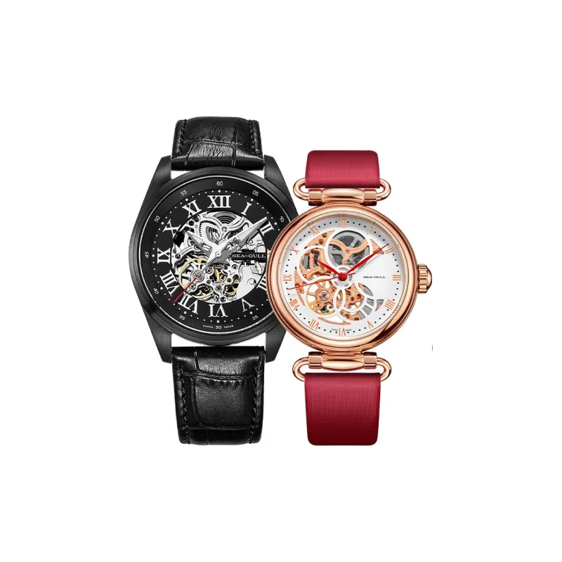Sea Gull Frontier Automatic Mechanical Movement Genuine Leather Strap Watch Unisex Black Dial-0