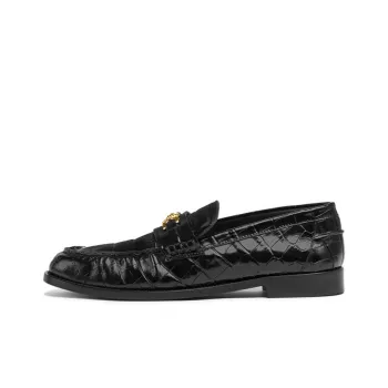 VERSACE Medusa Crocodile-embossed Leather Loafers