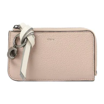 Chloe Alphabet Grain Calfskin And Metal Calfskin Wallet Regular Women's Pink Beige