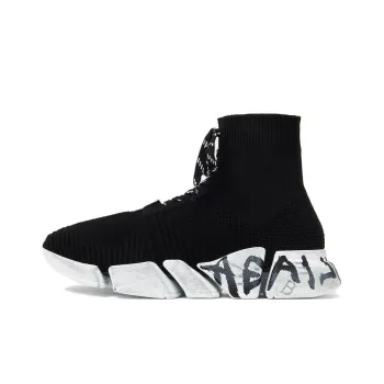 Balenciaga Speed 2.0 Lace Up Sneakers 'Black Recycled Knit And White Sole Unit'