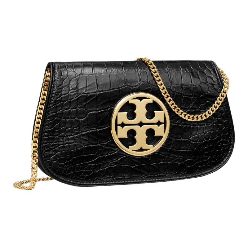 TORY BURCH Crocodile Embossed Leather One Shoulder Clutch Regular Women's Black-2
