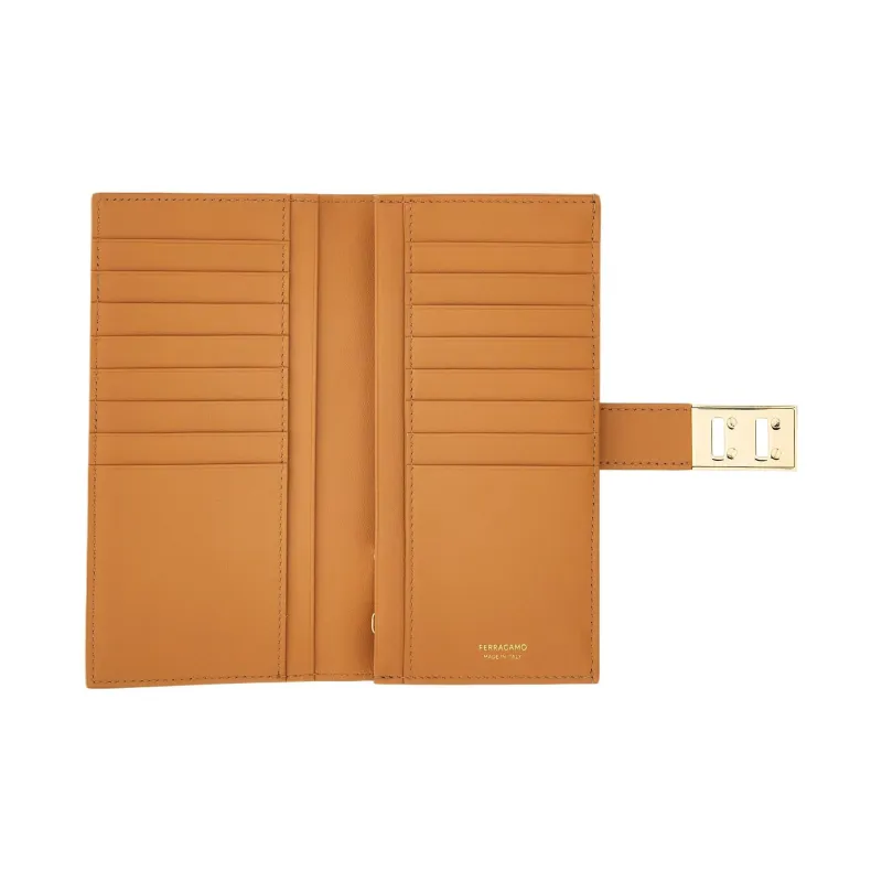 FERRAGAMO GANCINI Smooth Calf Leather Wallet Regular Women's Light Camel-4