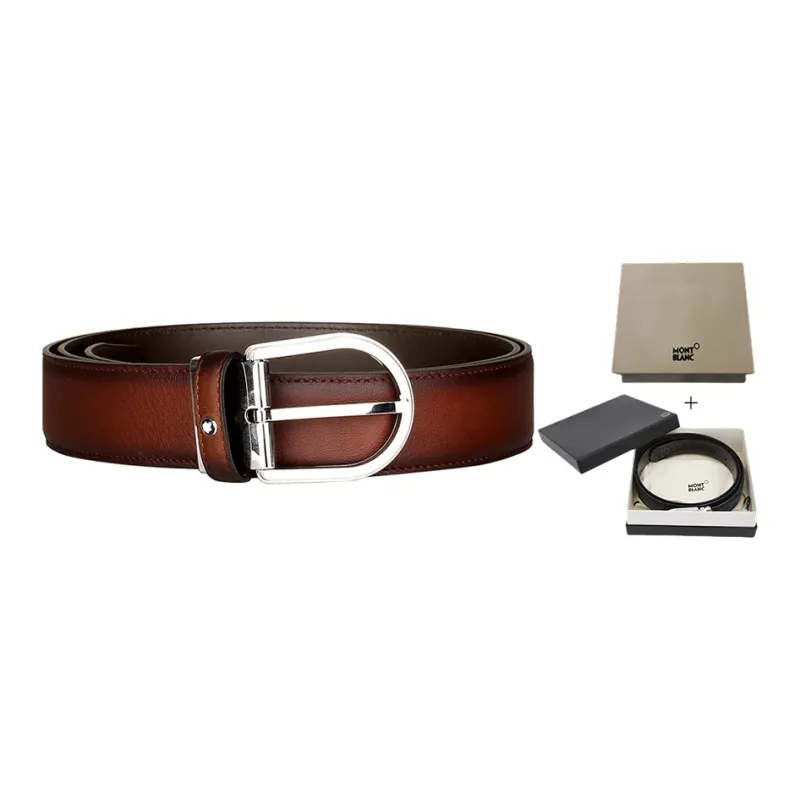 MONTBLANC Leather Belts Men's Dark Coffee Width 3.5cm-4