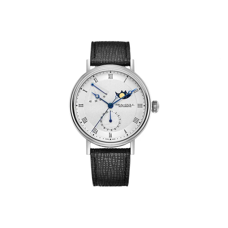 Sea Gull Masterpiece Collection Automatic Mechanical Movement Genuine Leather Strap Watch Men's Watches White Dial-0
