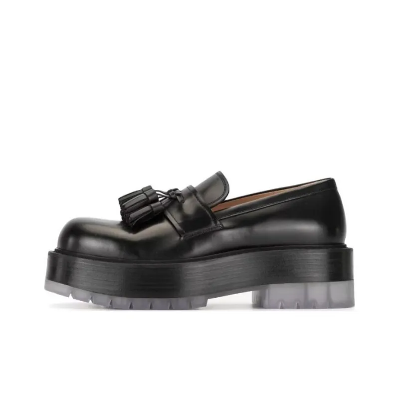 Bottega Veneta The Stilt Tasselled Platform Leather Loafer Black-0