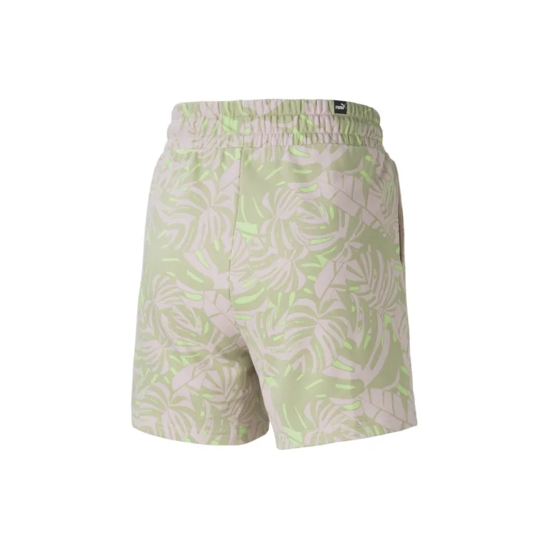 PUMA FLORAL VIBES FLORAL VIBES High Waist Shorts Sports Shorts Women's Green-1