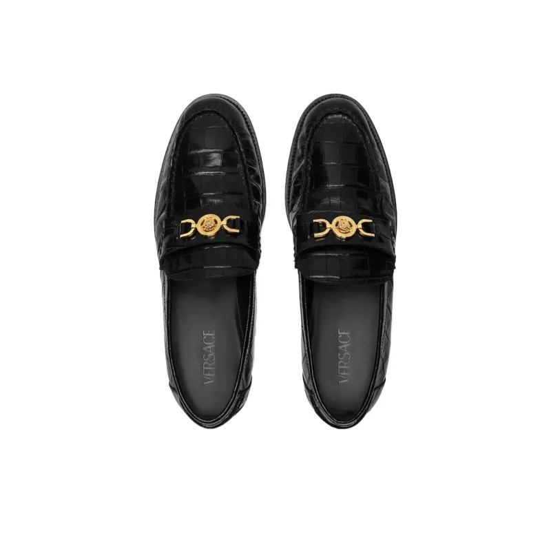 VERSACE Medusa Crocodile-embossed Leather Loafers-4