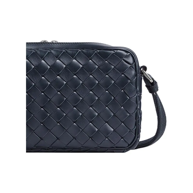 Bottega Veneta Intrecciato Cow Leather With Textile Camera Bag Shoulder Bag Crossbody Bag Small Size Men's Dark Blue-3