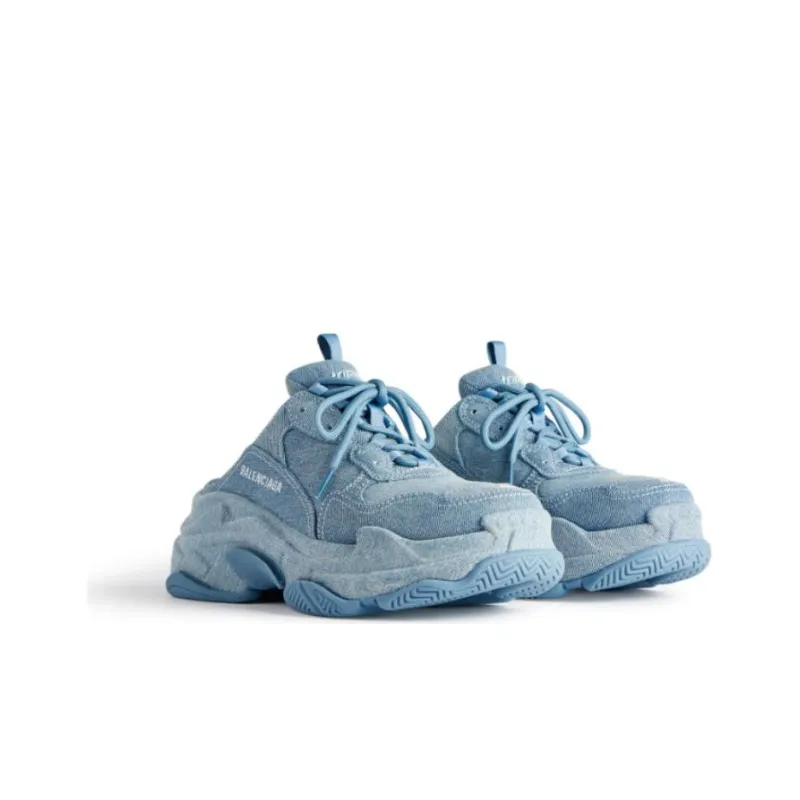 Balenciaga Triple S Low Top Casual Shoes Men's Blue-3