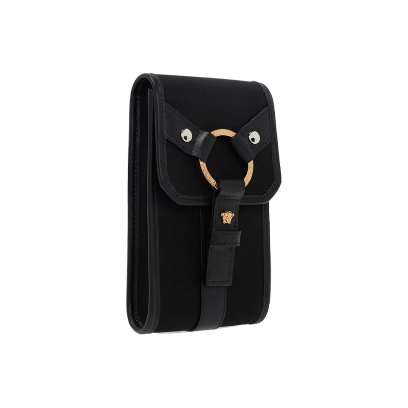 VERSACE Cow Leather Crossbody Bag With Cell Phone Pouch Unisex Black-2