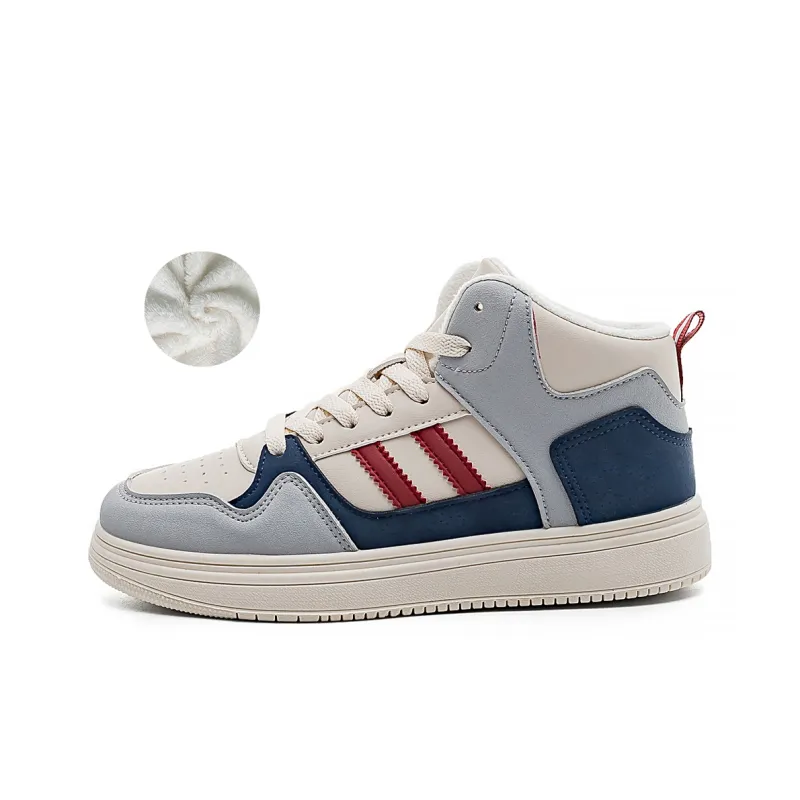 RENBEN Warm Anti-Slip And Wear-Resistant High-Top Skateboard Shoes Women's Beige Blue-0
