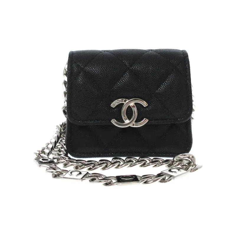 CHANEL Shiny Grain Embossed Caviar Calfskin Shoulder Bag, Crossbody Bag, Clutch Regular Women's Black-0