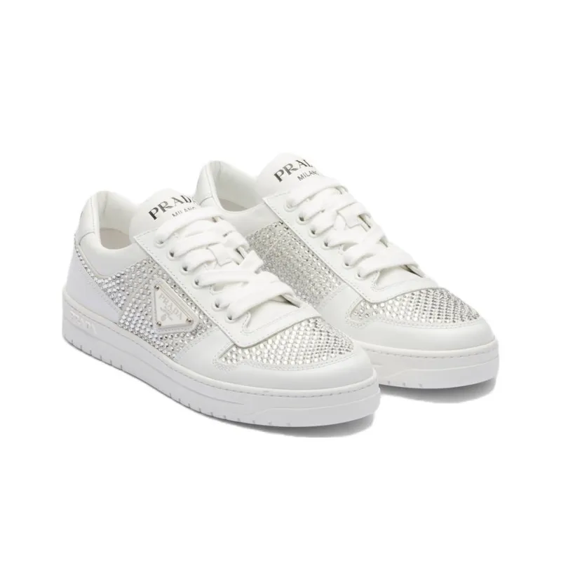 PRADA Crystal-embellished Leather Sneakers-2