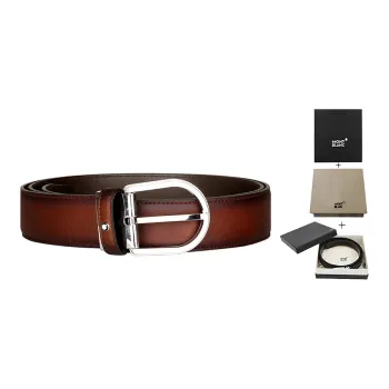 MONTBLANC Leather Belts Men's Dark Coffee Width 3.5cm