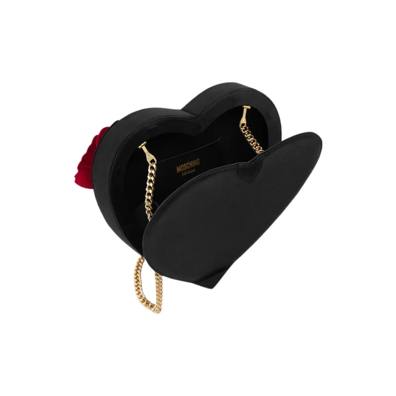MOSCHINO Velvet Cotton Heart-Shaped Crossbody Bag Women's Black-1