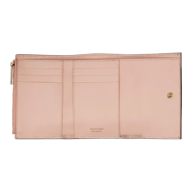 FERRAGAMO Palm Calfskin Wallet Regular Women's Black & Pink-3