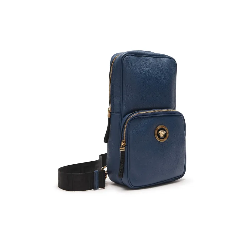 FANSIZHE Cow Leather Crossbody One Shoulder Sling Bag Men's Blue-1