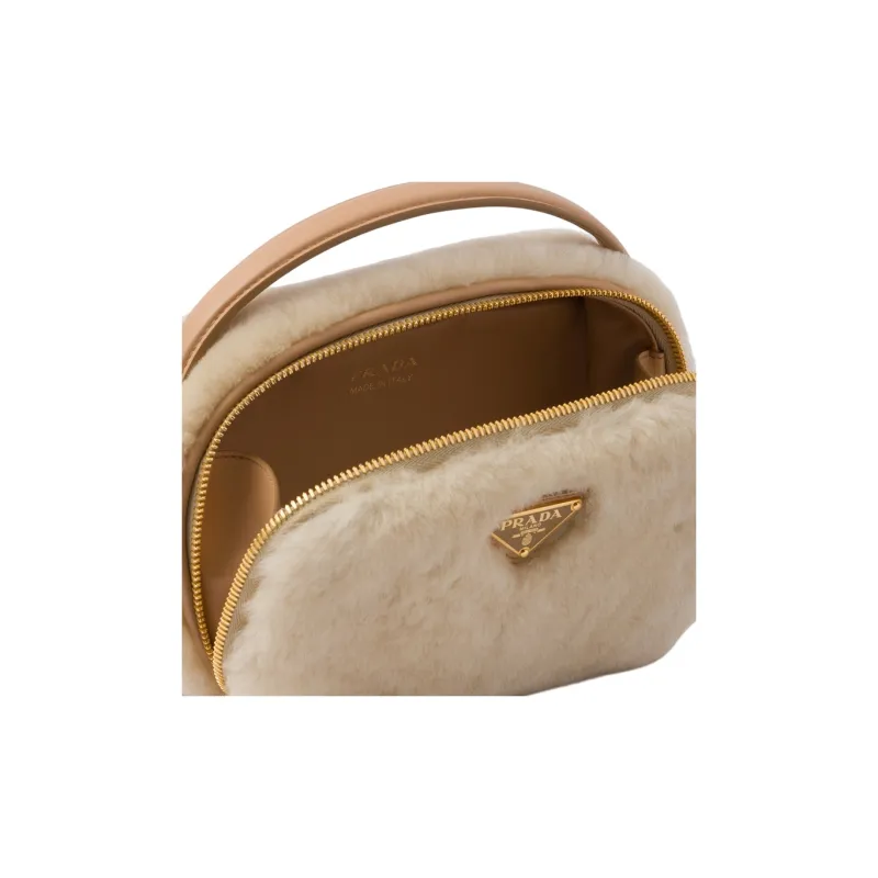 PRADA Shearling Shoulder Bag Crossbody Bag Handbag Mini Women's Natural Color Multicolor Umber-4