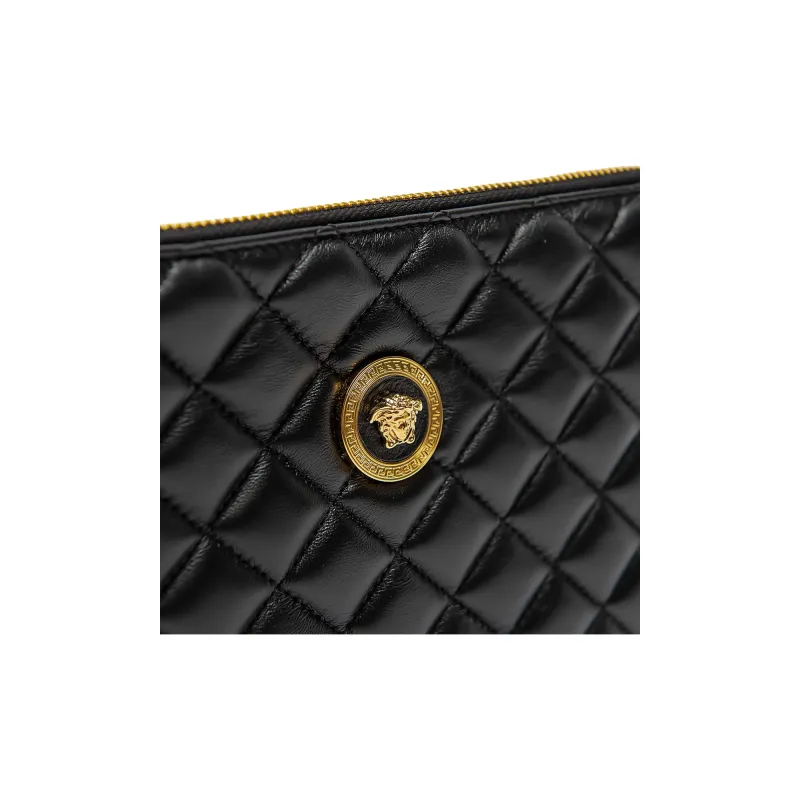 FANSIZHE Sheepskin Clutches Shoulder Bags Women's Black & Gold-5