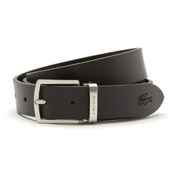 LACOSTE Embossed Pattern Pin Buckle Leather Belts Men's Black Width: 3CM